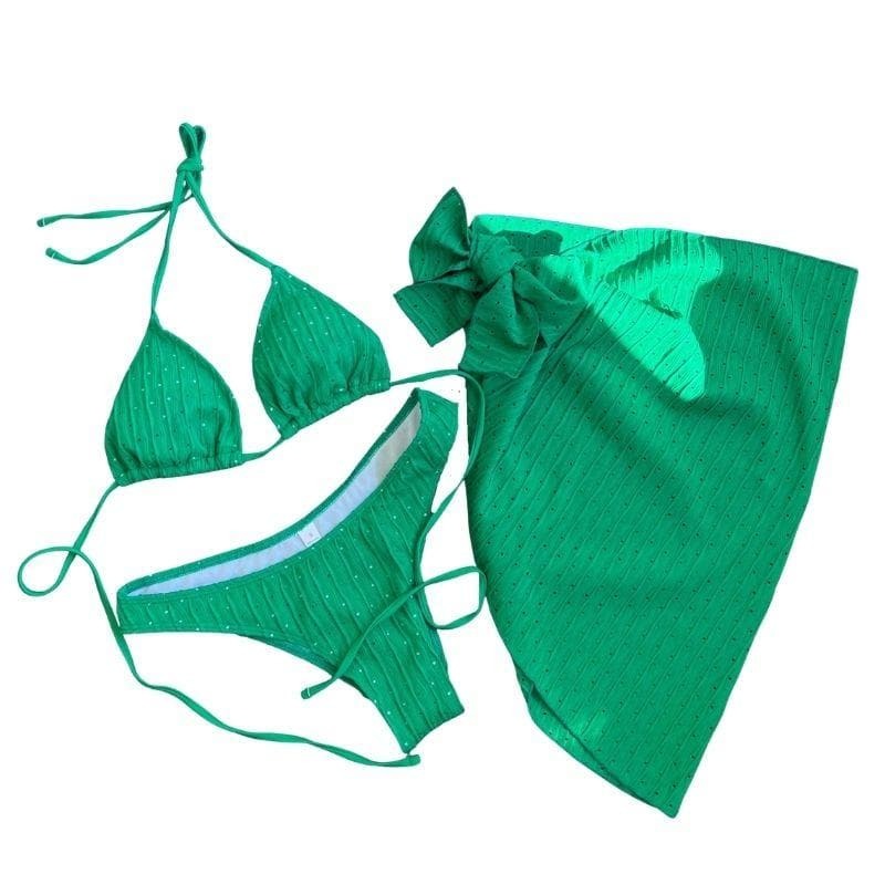 Textured Halter 3-Piece Swimwear Set - Y2K Aesthetic, Cute & Comfy for Summer Vibes