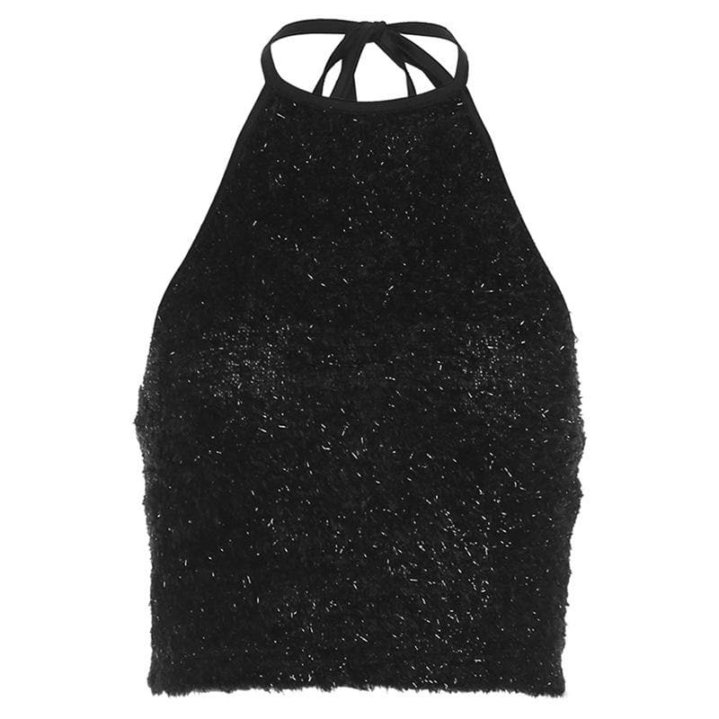 Textured Halter Backless Crop Top - Y2K Aesthetic, Cute Tops for Coquette & Grunge Styles