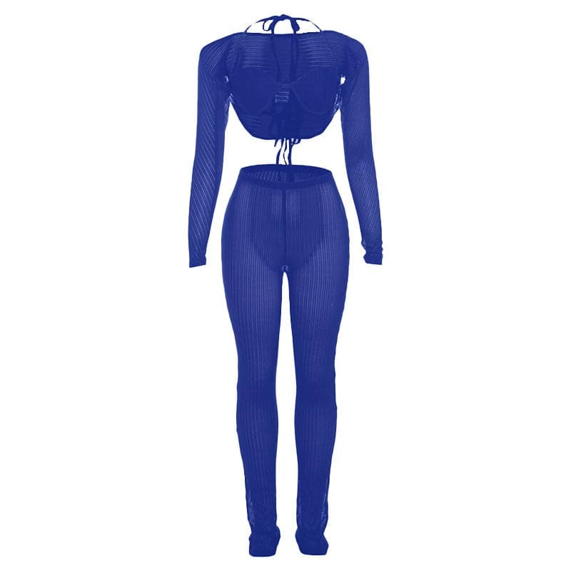 Textured Halter Shrug & See-Through Pant Set - Y2K Aesthetic, Grunge Style, Cute Outfits