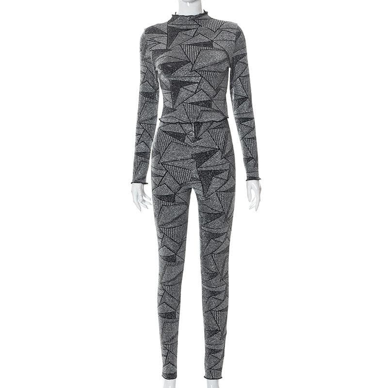 Textured High Neck Long Sleeve Ruffle Pant Set - Y2K Aesthetic, Coquette Style, Comfy Fashion
