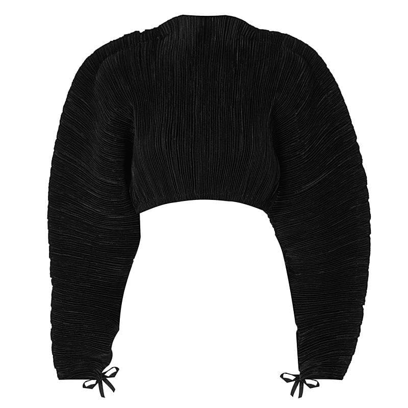 Textured High Neck Puff Sleeve Tie Top - Y2K Fashion Meets Coquette Aesthetic Style