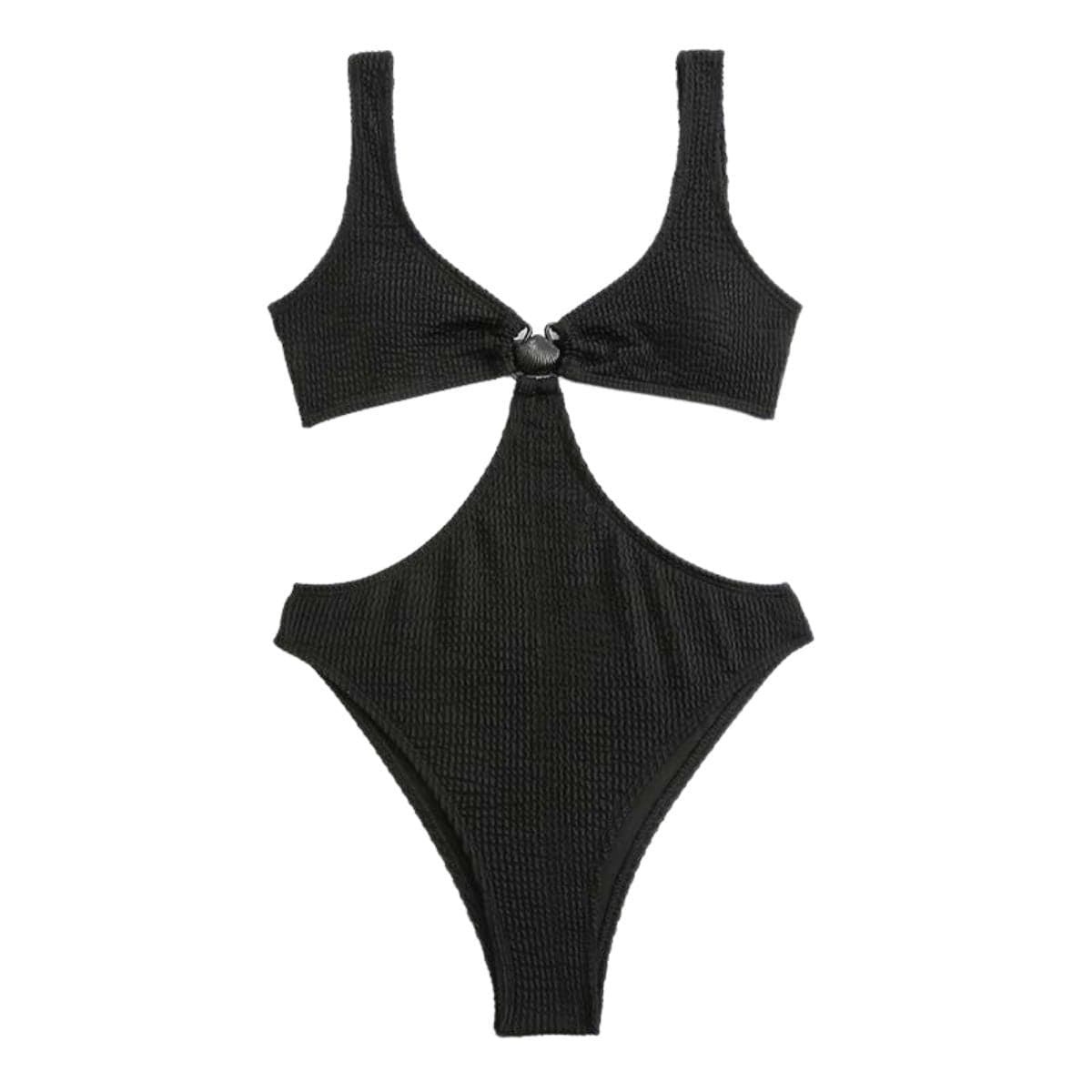 Textured Hollow Out O-Ring One-Piece Swimsuit - Y2K Aesthetic Swimwear for Trendy Looks