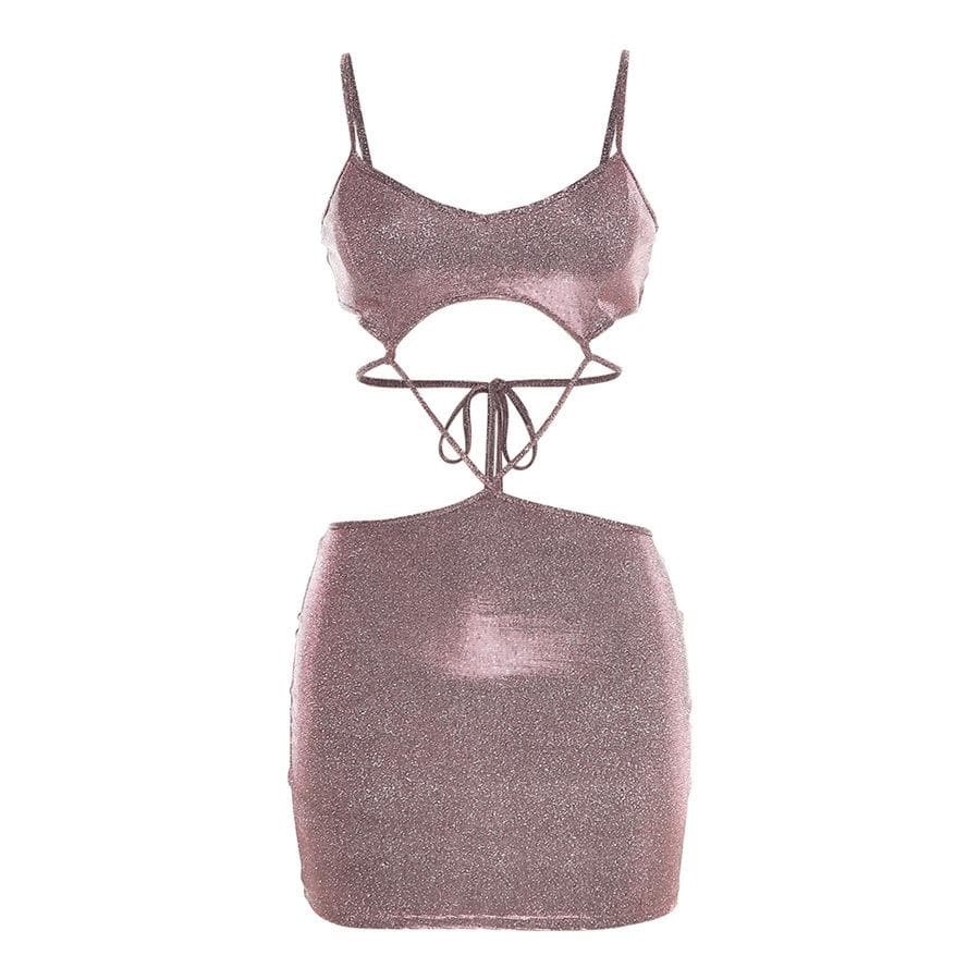 Textured Hollow Out Self-Tie Cami Mini Dress - Y2K Fashion & Coquette Aesthetic