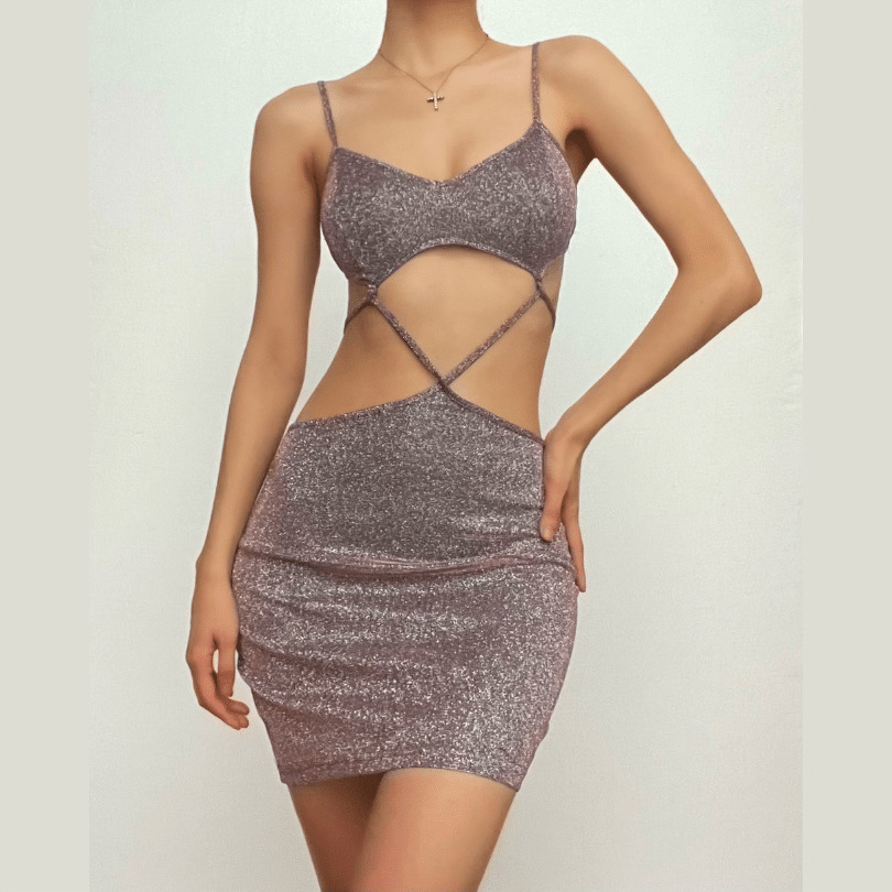Textured Hollow Out Self-Tie Cami Mini Dress - Y2K Fashion & Coquette Aesthetic