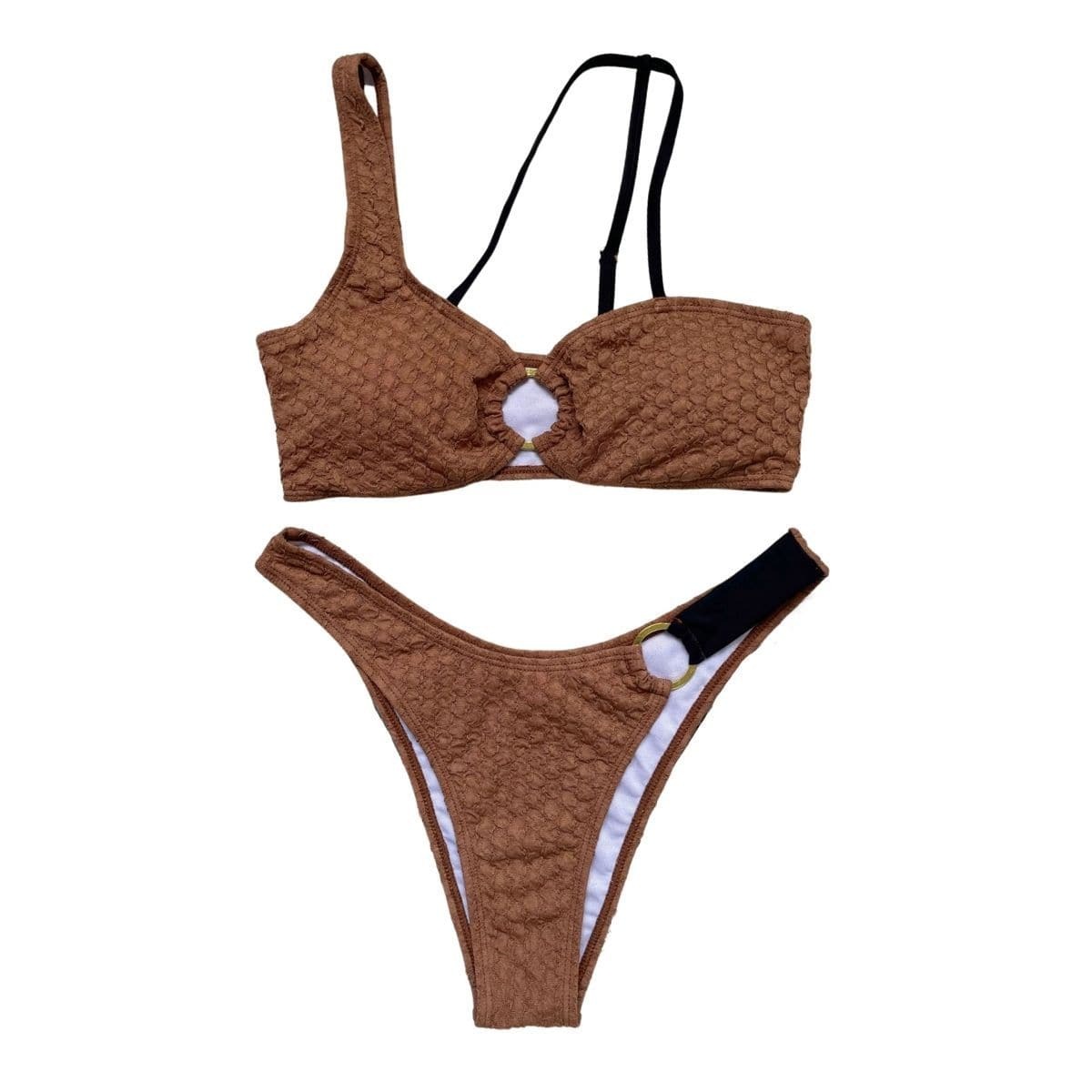 Textured Irregular O-Ring Bikini Swimwear - Y2K Aesthetic, Cute & Comfy Summer Style