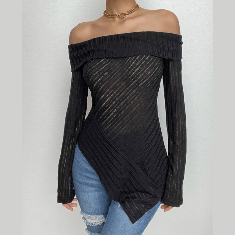 Textured Irregular Solid Off-Shoulder Top - Y2K Fashion Meets Coquette Aesthetic