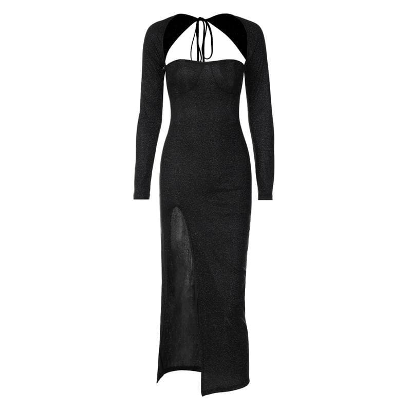 Textured Lace-Up Ruched Midi Dress with Slit - Y2K Grunge & Coquette Aesthetic Fashion