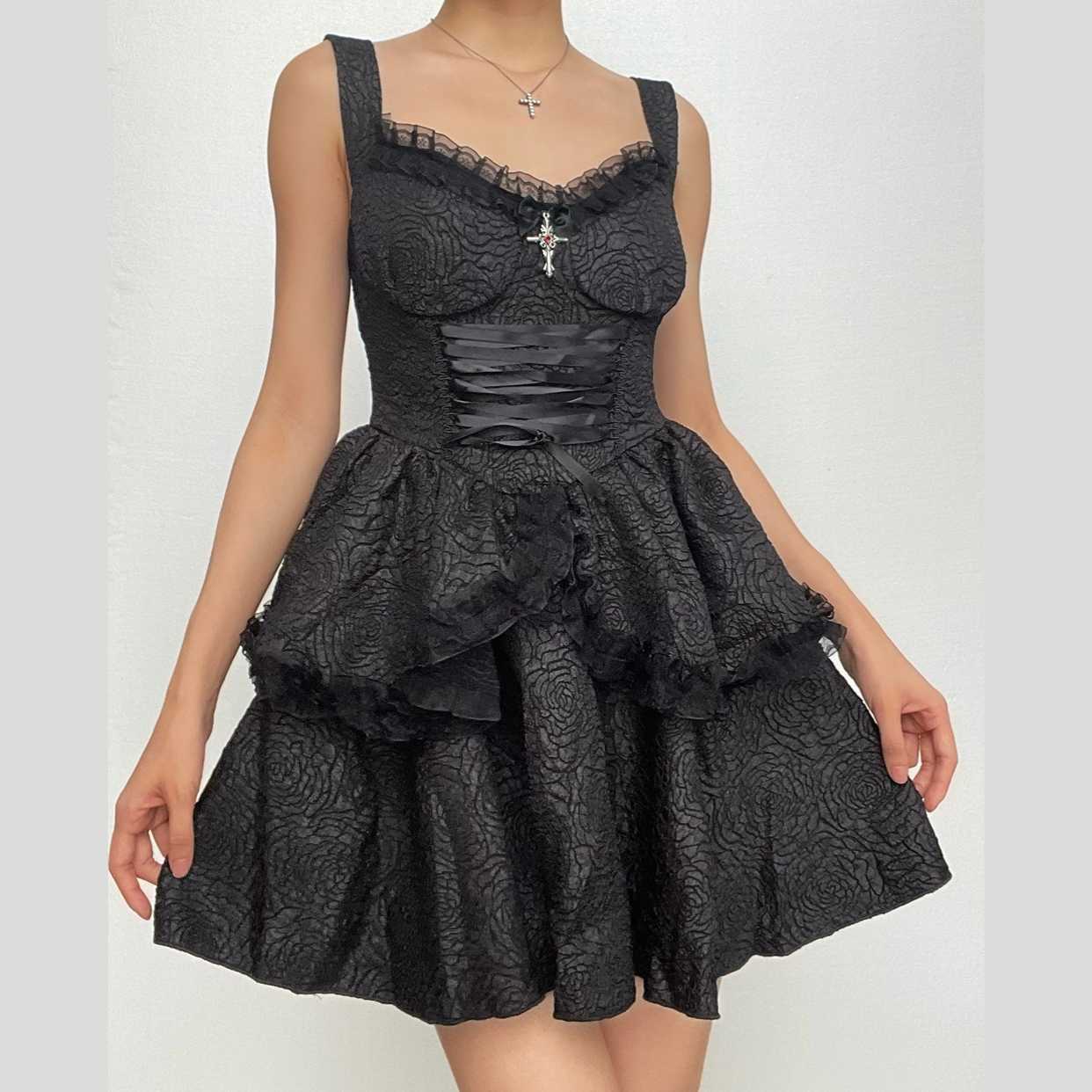Textured Lace Hem Mini Dress | Y2K Fashion Backless Zip-Up | Coquette & Grunge Aesthetic