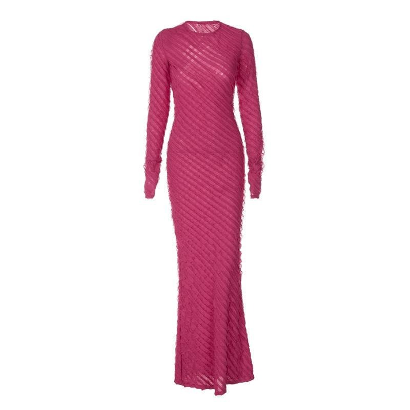 Textured Long Sleeve Ruffle Maxi Dress - Y2K Aesthetic, Coquette Style, Cute & Comfy Fashion