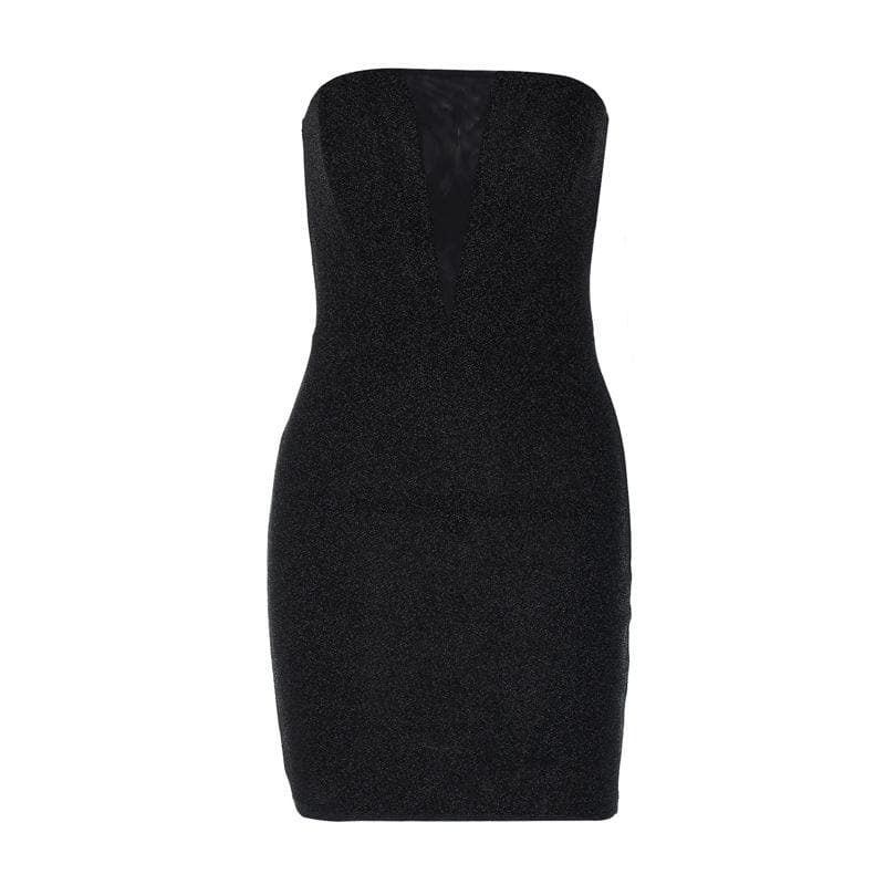 Textured Mesh Patchwork Backless Tube Mini Dress - Y2K Aesthetic, Grunge & Coquette Style