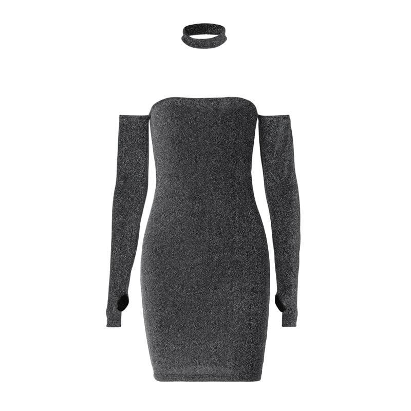 Textured Off-Shoulder Long Sleeve Backless Mini Dress - Y2K Fashion & Coquette Aesthetic