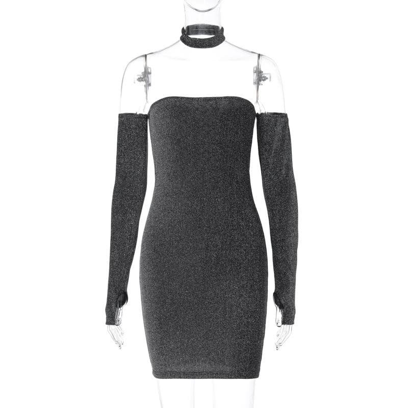 Textured Off-Shoulder Long Sleeve Backless Mini Dress - Y2K Fashion & Coquette Aesthetic