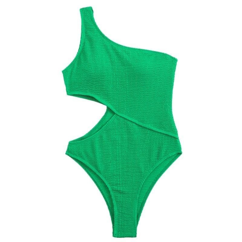 Textured One-Shoulder Hollow Out One-Piece Swimsuit - Y2K Aesthetic Swimwear for Summer