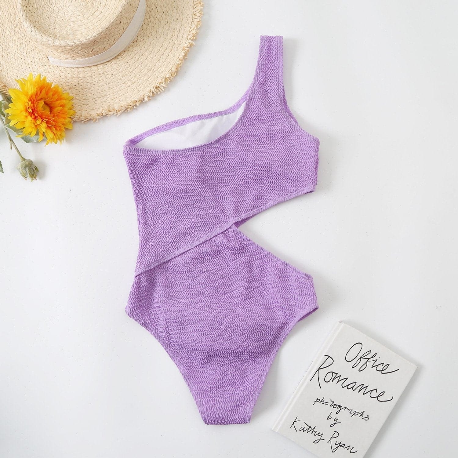 Textured One-Shoulder Hollow Out One-Piece Swimsuit - Y2K Aesthetic Swimwear for Summer