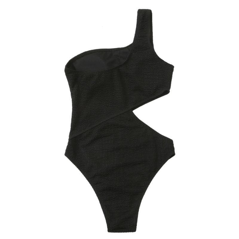 Textured One-Shoulder Hollow Out One-Piece Swimsuit - Y2K Aesthetic Swimwear for Summer