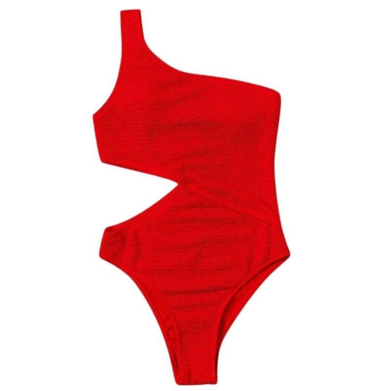 Textured One-Shoulder Hollow Out One-Piece Swimsuit - Y2K Aesthetic Swimwear for Summer