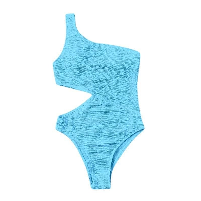 Textured One-Shoulder Hollow Out One-Piece Swimsuit - Y2K Aesthetic Swimwear for Summer