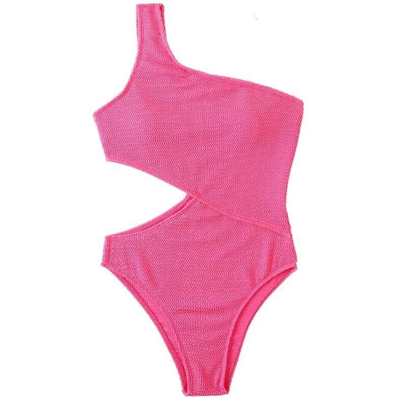Textured One-Shoulder Hollow Out One-Piece Swimsuit - Y2K Aesthetic Swimwear for Summer