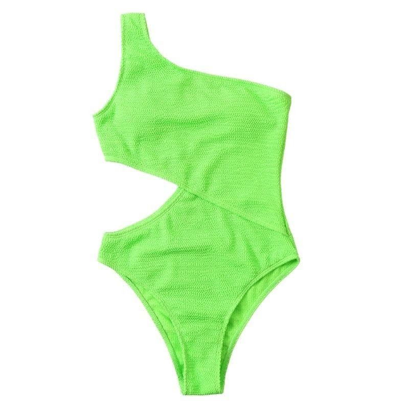 Textured One-Shoulder Hollow Out One-Piece Swimsuit - Y2K Aesthetic Swimwear for Summer