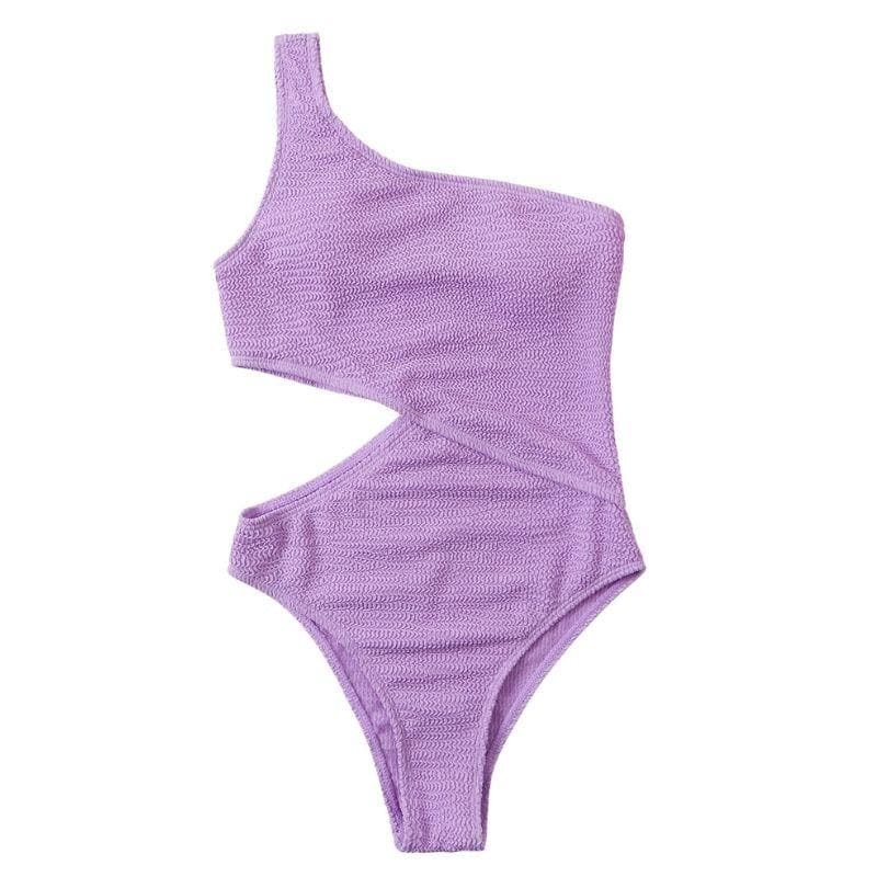 Textured One-Shoulder Hollow Out One-Piece Swimsuit - Y2K Aesthetic Swimwear for Summer