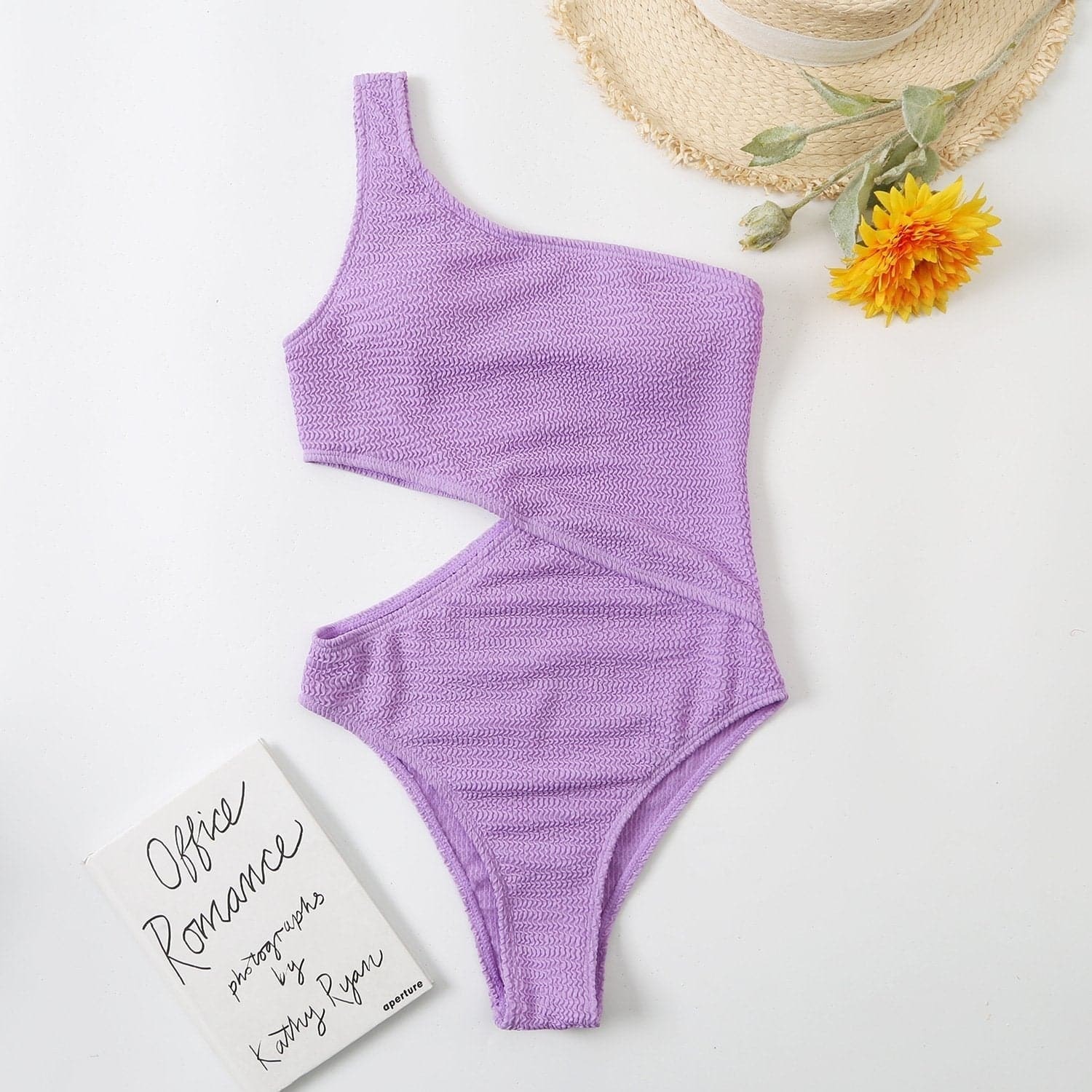 Textured One-Shoulder Hollow Out One-Piece Swimsuit - Y2K Aesthetic Swimwear for Summer