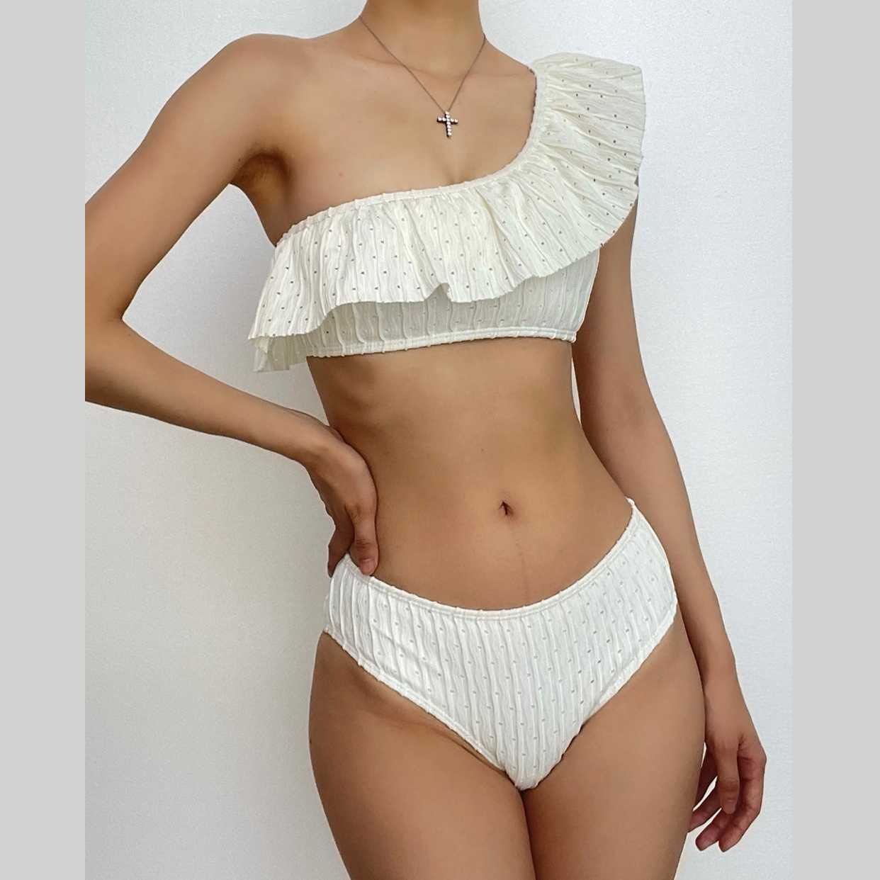 Textured One Shoulder Bikini Swimwear - Y2K Aesthetic, Cute & Comfy for Summer Vibes