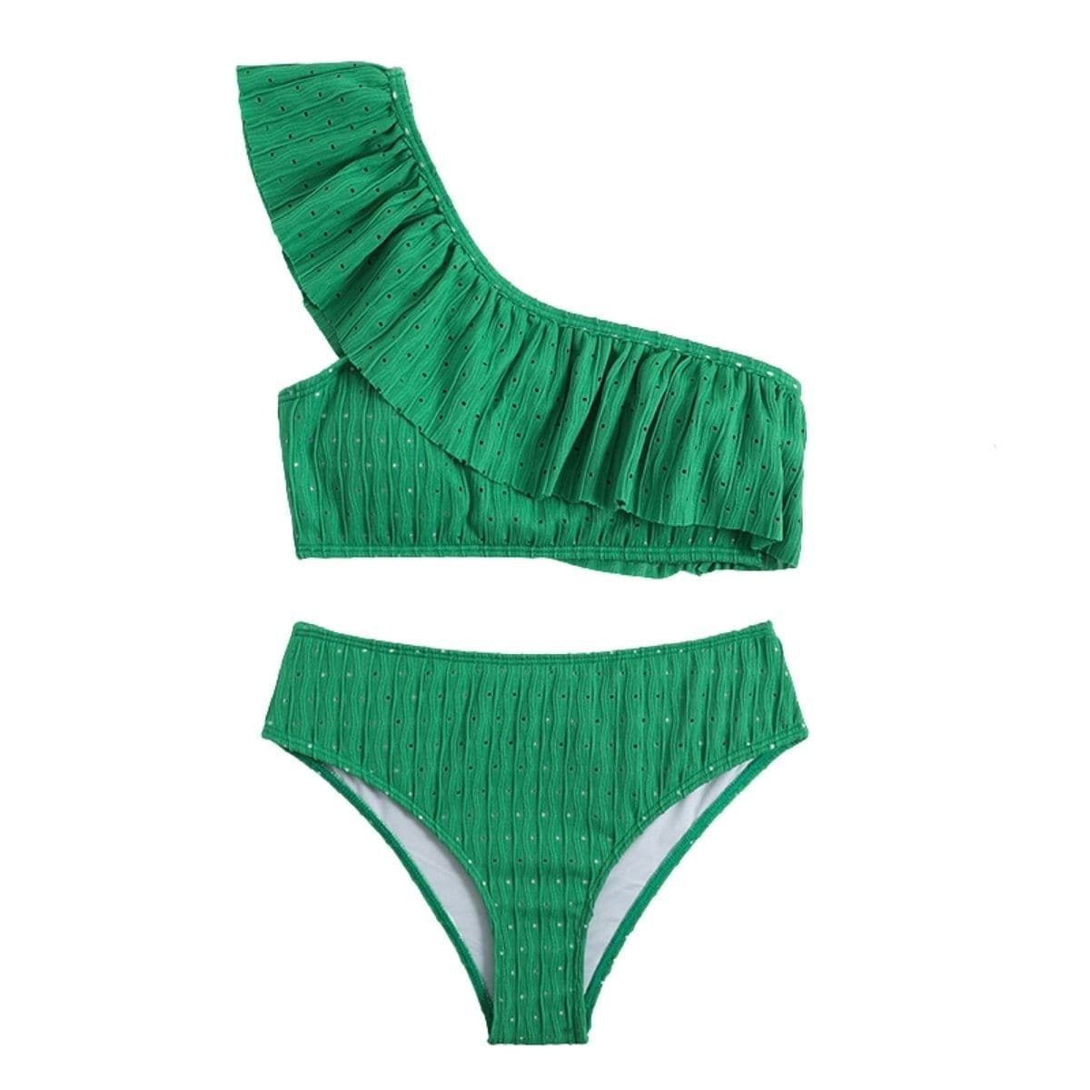Textured One Shoulder Bikini Swimwear - Y2K Aesthetic, Cute & Comfy for Summer Vibes