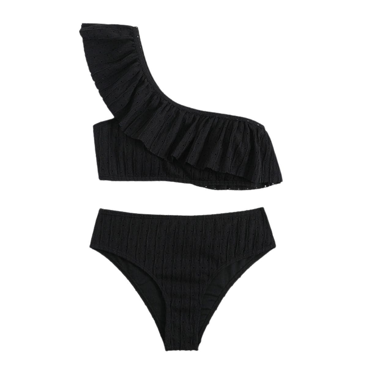 Textured One Shoulder Bikini Swimwear - Y2K Aesthetic, Cute & Comfy for Summer Vibes