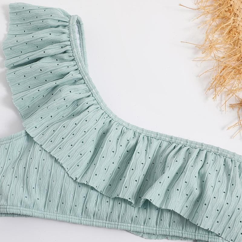 Textured One Shoulder Bikini Swimwear - Y2K Aesthetic, Cute & Comfy for Summer Vibes