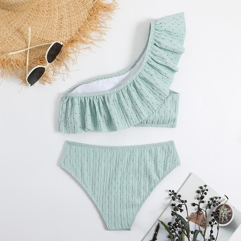 Textured One Shoulder Bikini Swimwear - Y2K Aesthetic, Cute & Comfy for Summer Vibes