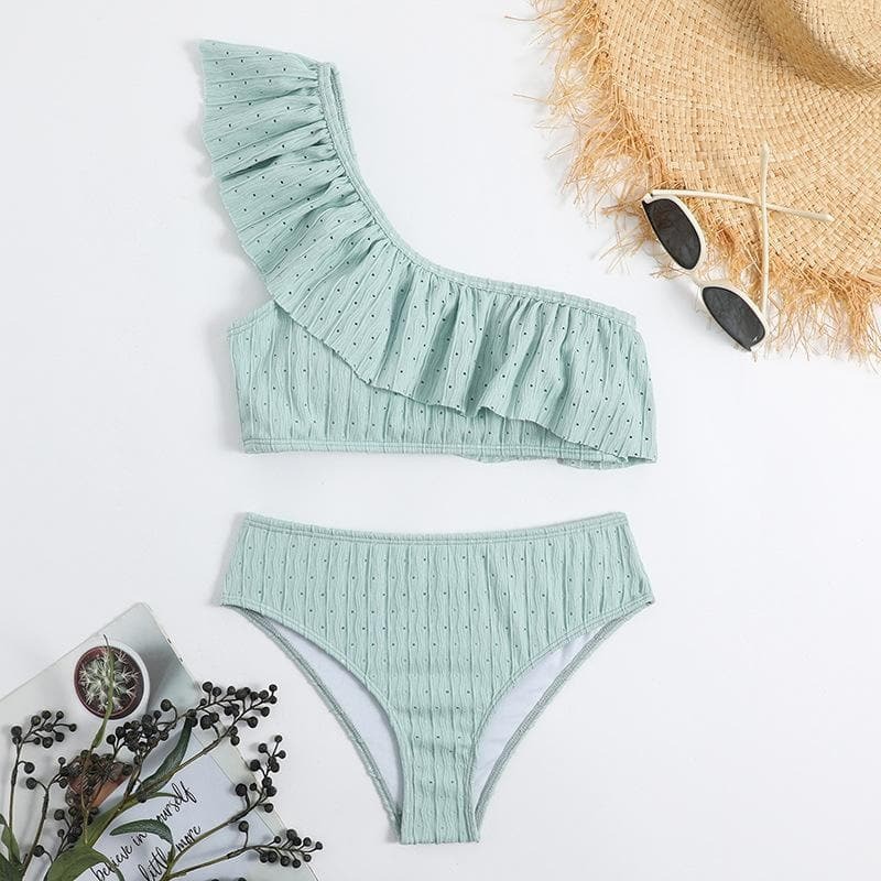 Textured One Shoulder Bikini Swimwear - Y2K Aesthetic, Cute & Comfy for Summer Vibes
