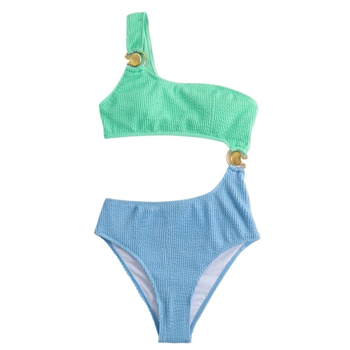 Textured One Shoulder O-Ring Hollow Out One Piece Swimsuit - Y2K & Coquette Aesthetic