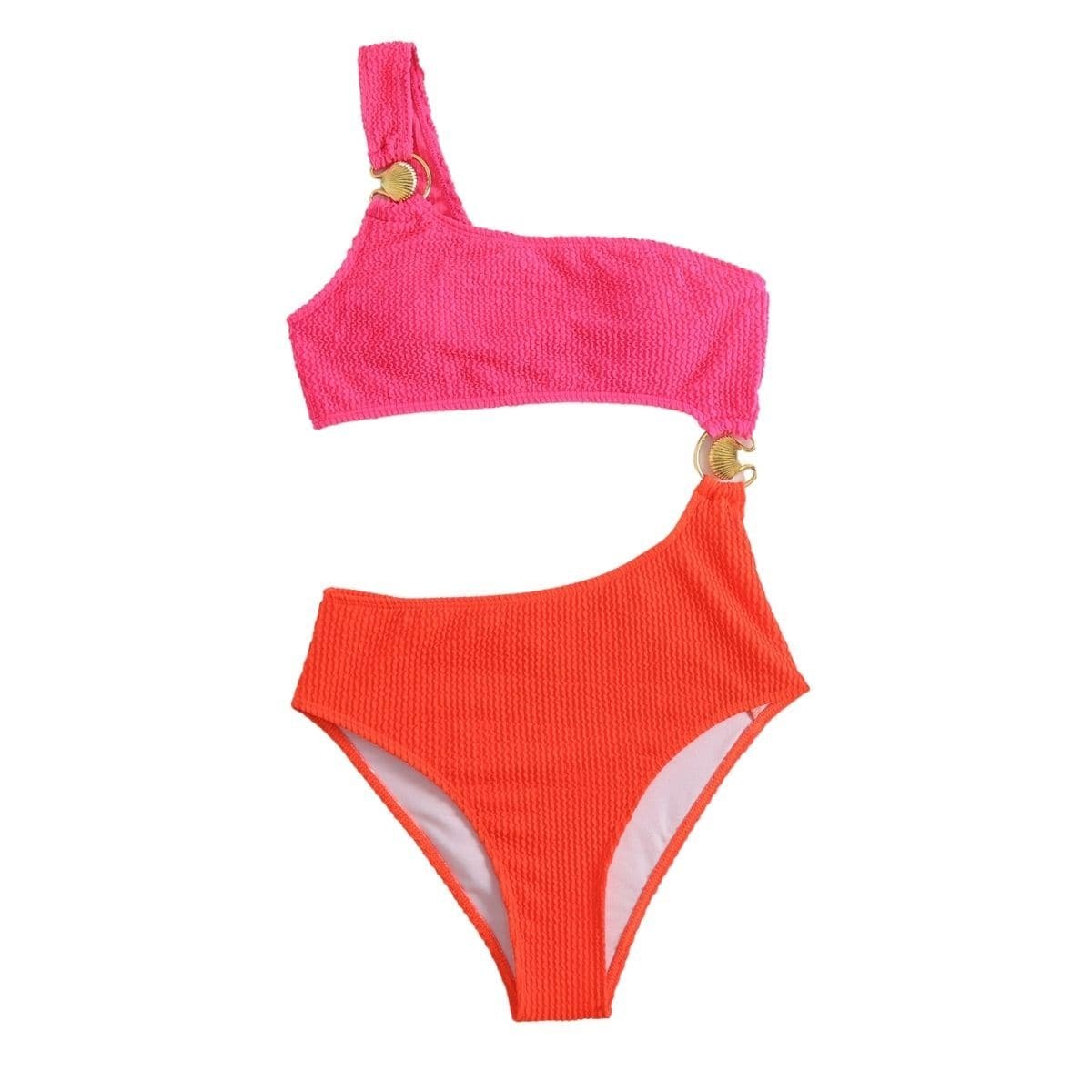 Textured One Shoulder O-Ring Hollow Out One Piece Swimsuit - Y2K & Coquette Aesthetic