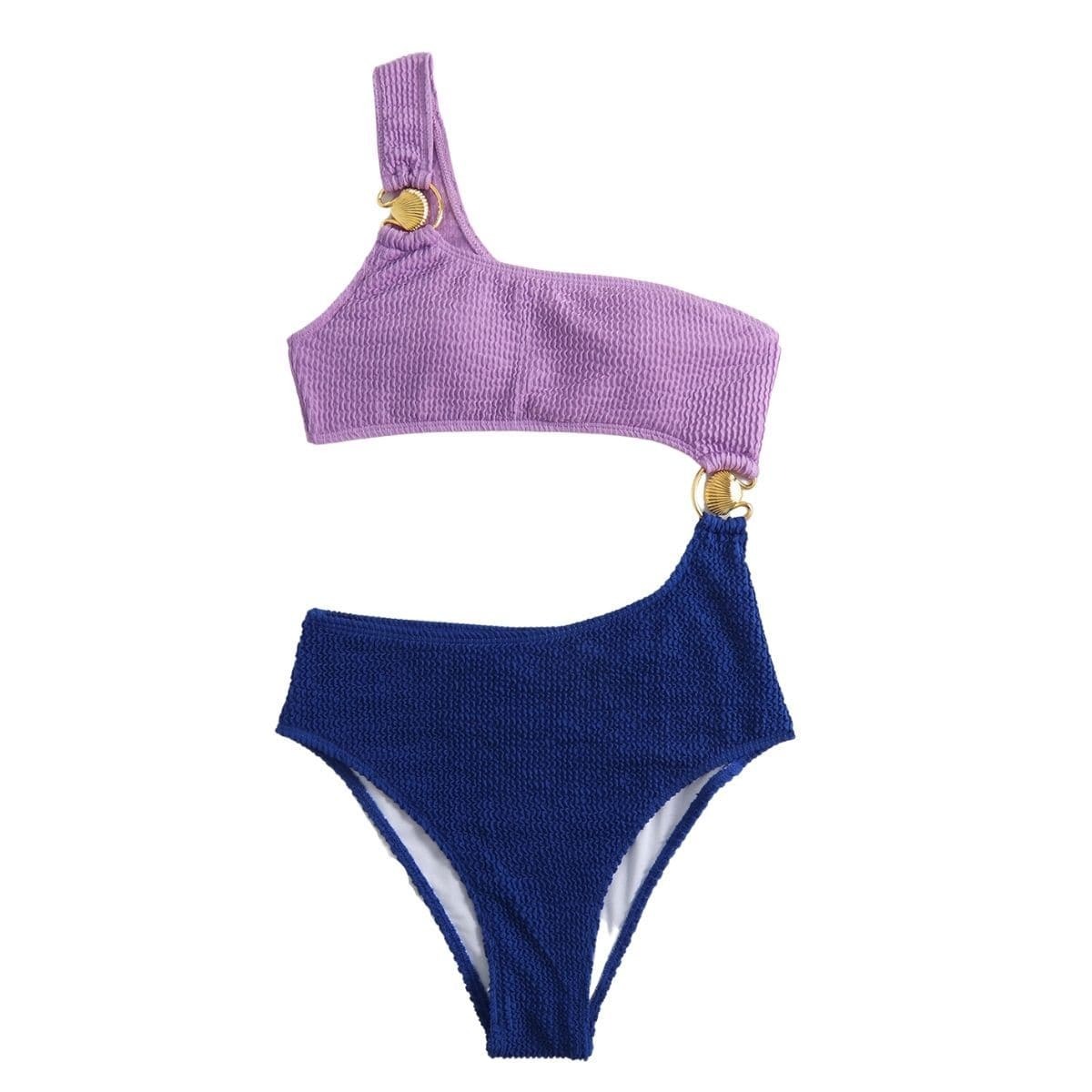 Textured One Shoulder O-Ring Hollow Out One Piece Swimsuit - Y2K & Coquette Aesthetic