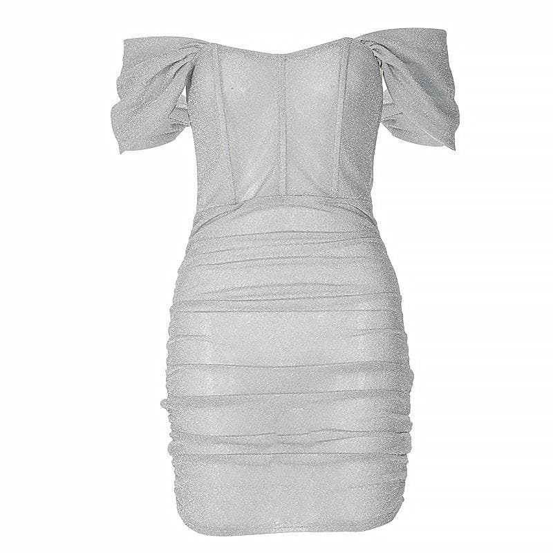 Textured Ruched Off-Shoulder Mini Dress - Y2K Aesthetic, Coquette Style, Cute Party Outfit