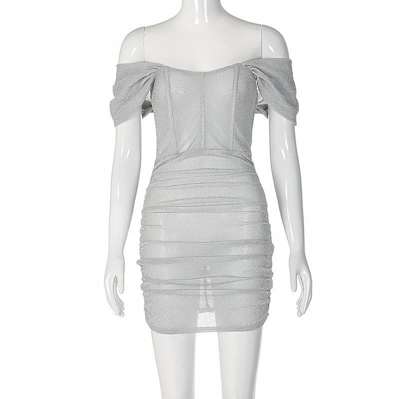 Textured Ruched Off-Shoulder Mini Dress - Y2K Aesthetic, Coquette Style, Cute Party Outfit
