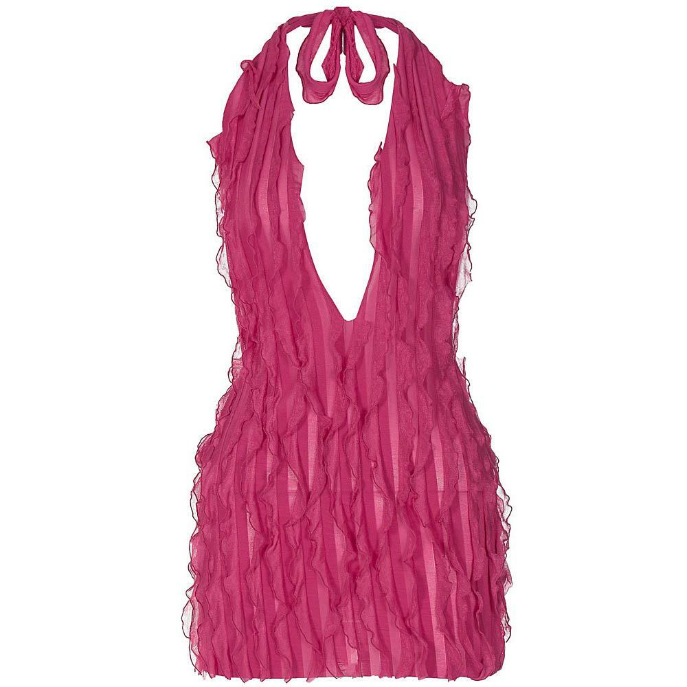 Textured Ruffle Halter Mini Dress - Backless V-Neck for Y2K, Coquette & Grunge Aesthetics