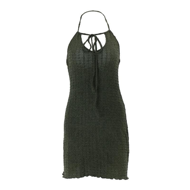 Textured Ruffle Halter Mini Dress with Cut-Outs - Y2K Coquette Aesthetic Fashion