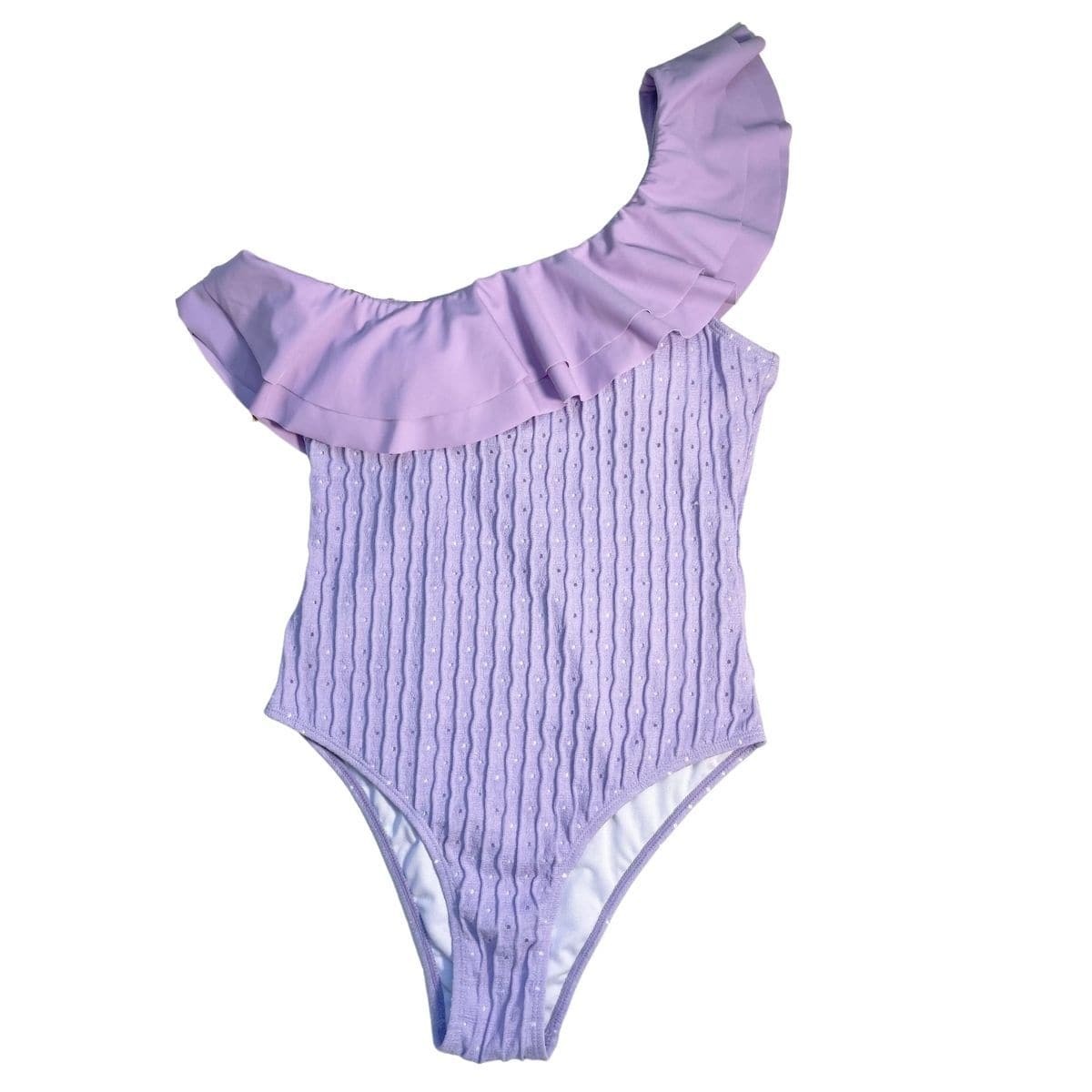 Textured Ruffle One-Shoulder Solid One-Piece Swimsuit - Y2K Aesthetic Swimwear
