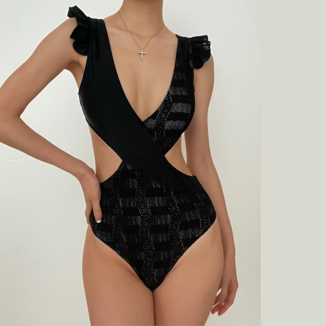 Textured Ruffle Padded One-Piece Swimsuit - Y2K Aesthetic Swimwear for Cute Summer Vibes