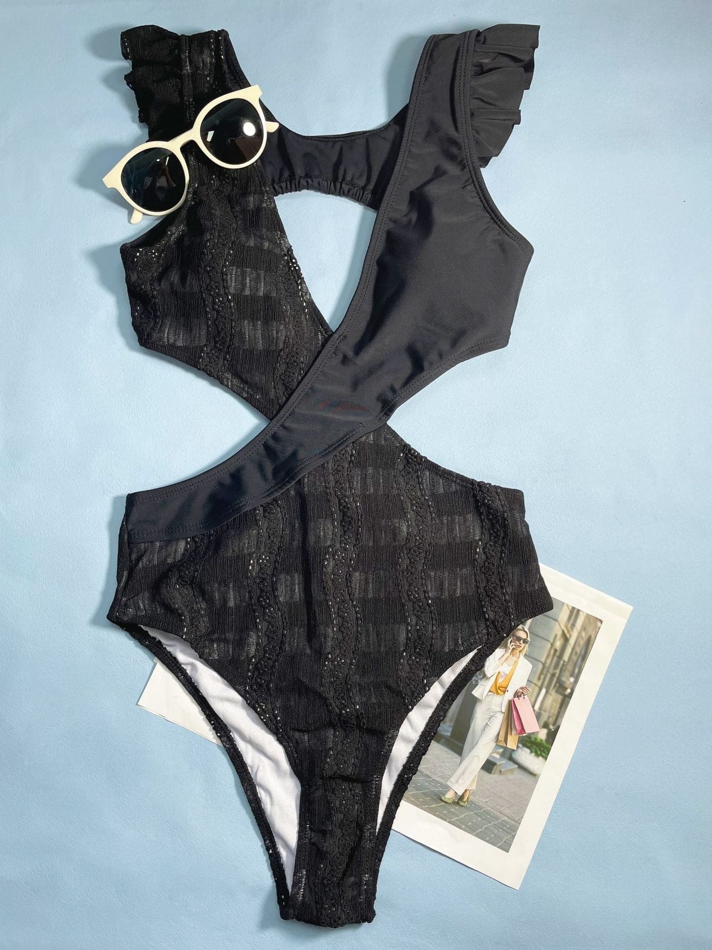 Textured Ruffle Padded One-Piece Swimsuit - Y2K Aesthetic Swimwear for Cute Summer Vibes