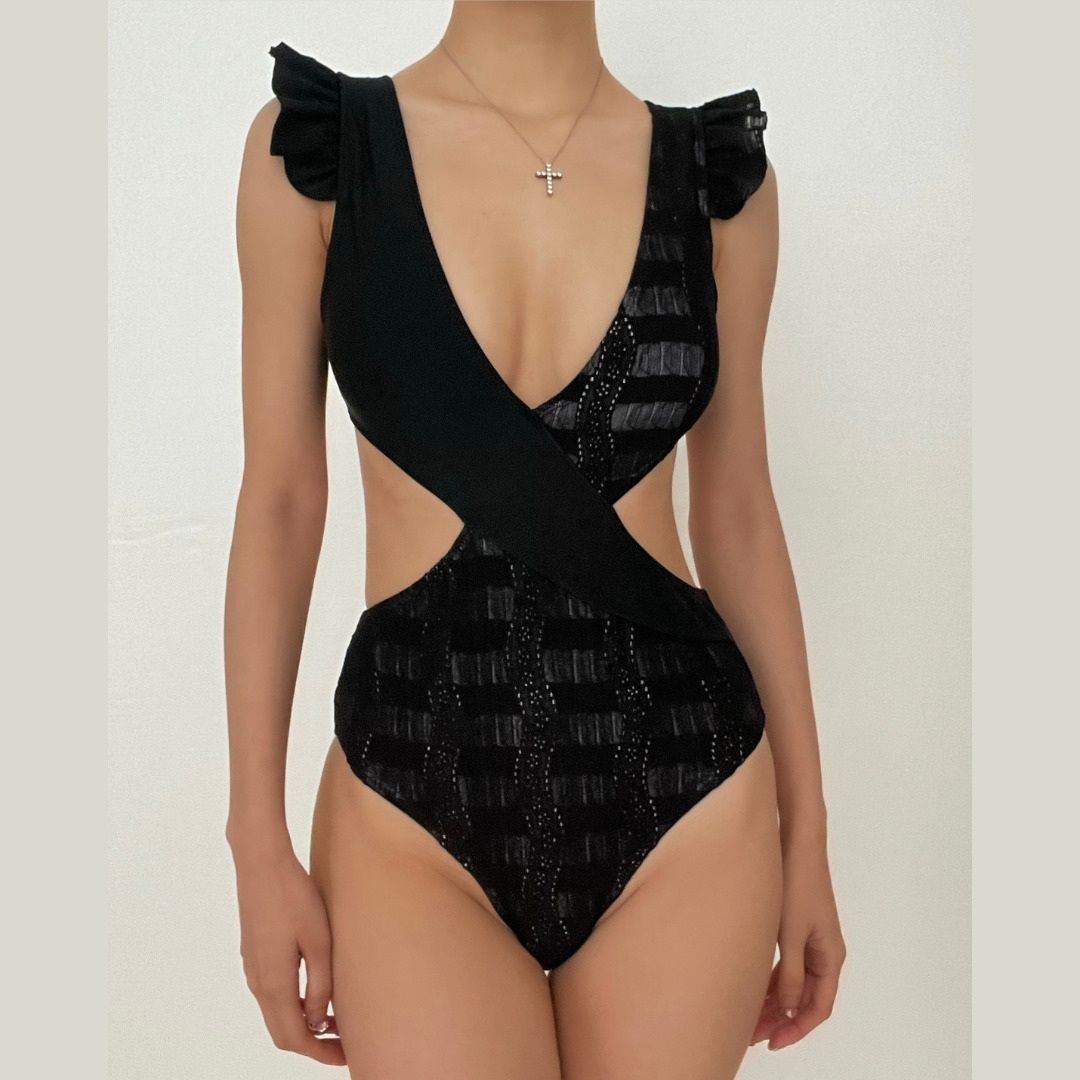 Textured Ruffle Padded One-Piece Swimsuit - Y2K Aesthetic Swimwear for Cute Summer Vibes
