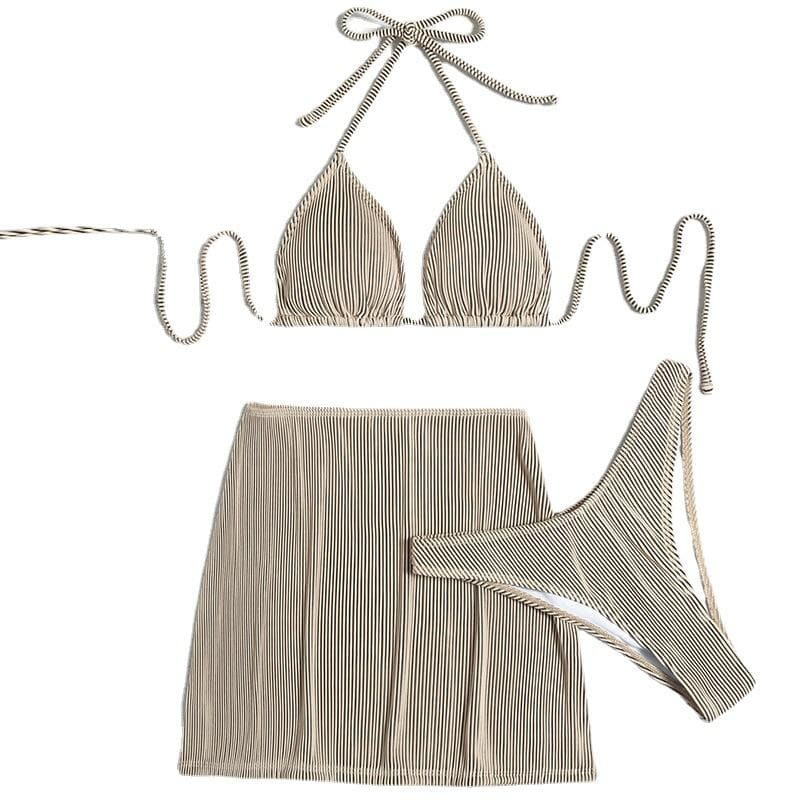 Textured Self-Tie Halter Mini Skirt Set - Y2K Aesthetic Swimwear for Coquette & Grunge Styles