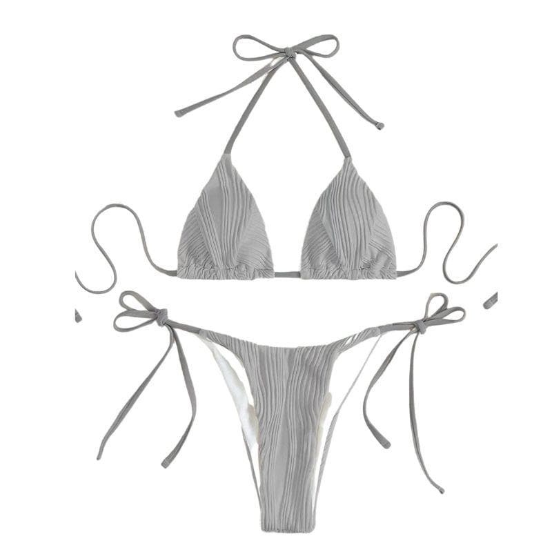 Textured Self-Tie Padded Bikini Swimwear - Y2K Aesthetic, Cute & Comfy Summer Style