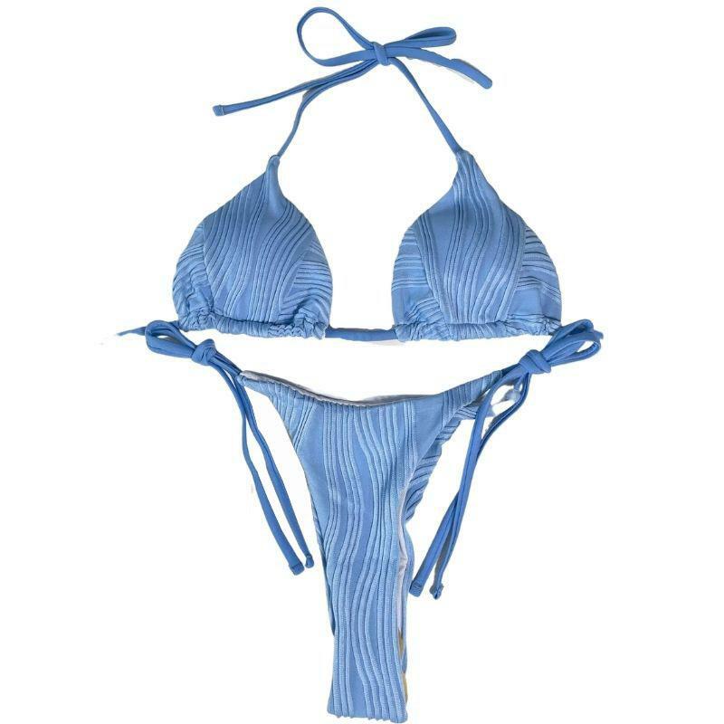 Textured Self-Tie Padded Bikini Swimwear - Y2K Aesthetic, Cute & Comfy Summer Style
