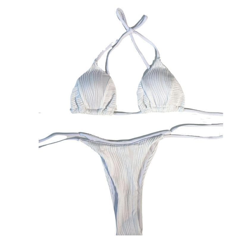 Textured Self-Tie Padded Bikini Swimwear - Y2K Aesthetic, Cute & Comfy Summer Style
