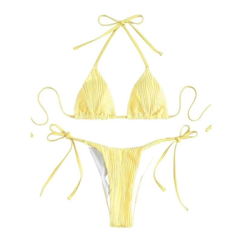 Textured Self-Tie Padded Bikini Swimwear - Y2K Aesthetic, Cute & Comfy Summer Style