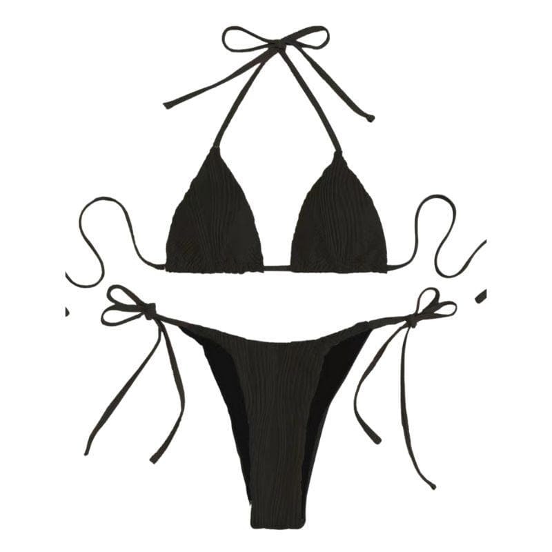 Textured Self-Tie Padded Bikini Swimwear - Y2K Aesthetic, Cute & Comfy Summer Style