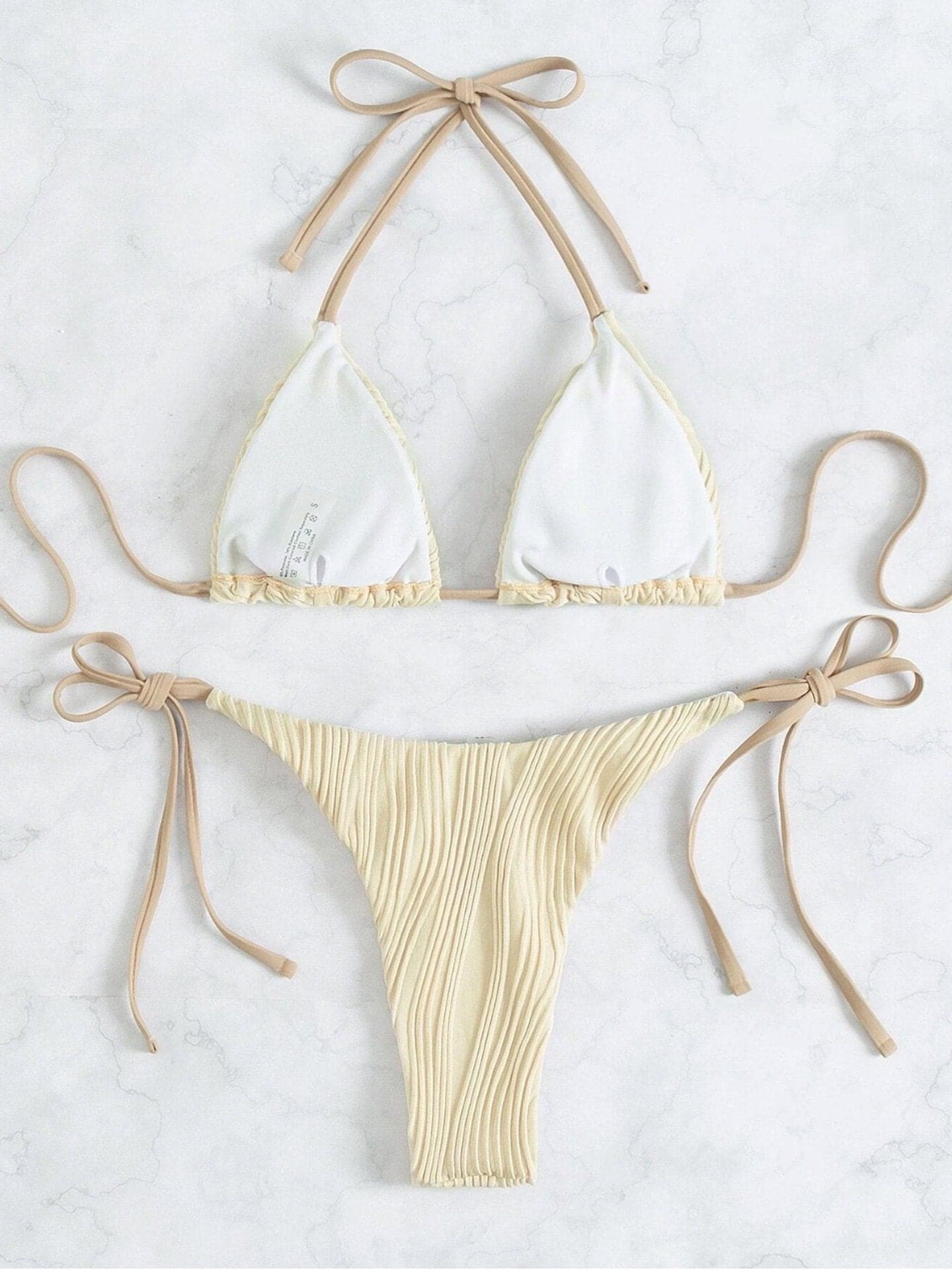 Textured Self-Tie Padded Bikini Swimwear - Y2K Aesthetic, Cute & Comfy Summer Style