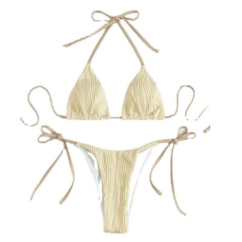 Textured Self-Tie Padded Bikini Swimwear - Y2K Aesthetic, Cute & Comfy Summer Style